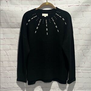 LOFT Black with Faux‎ Pearl Embellishments Crewneck Sweater Woman’s Size 14
